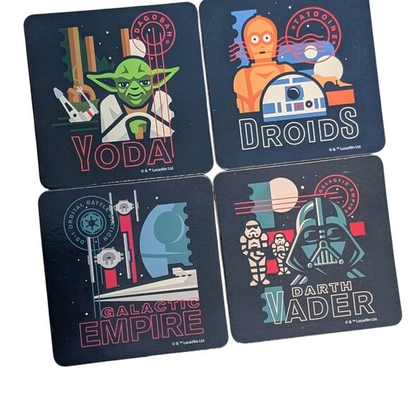 Star Wars Disney coaster 4 pack opened Yoda Droids Darth Vader Galactic empire - Picture 4 of 4
